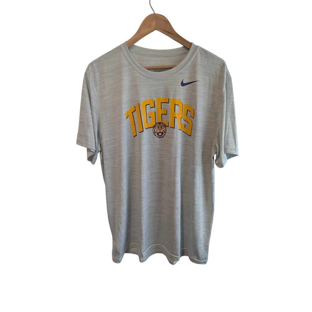 Nike Tee Gray Tigers Graphic Shirt Yellow Logo Crewneck Mens XL Short Sleeve